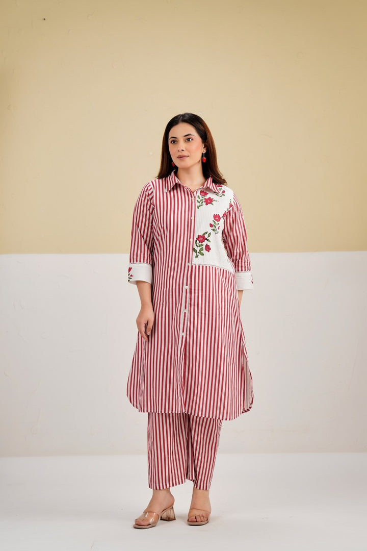 Tatva berry stripes cotton co-ord set