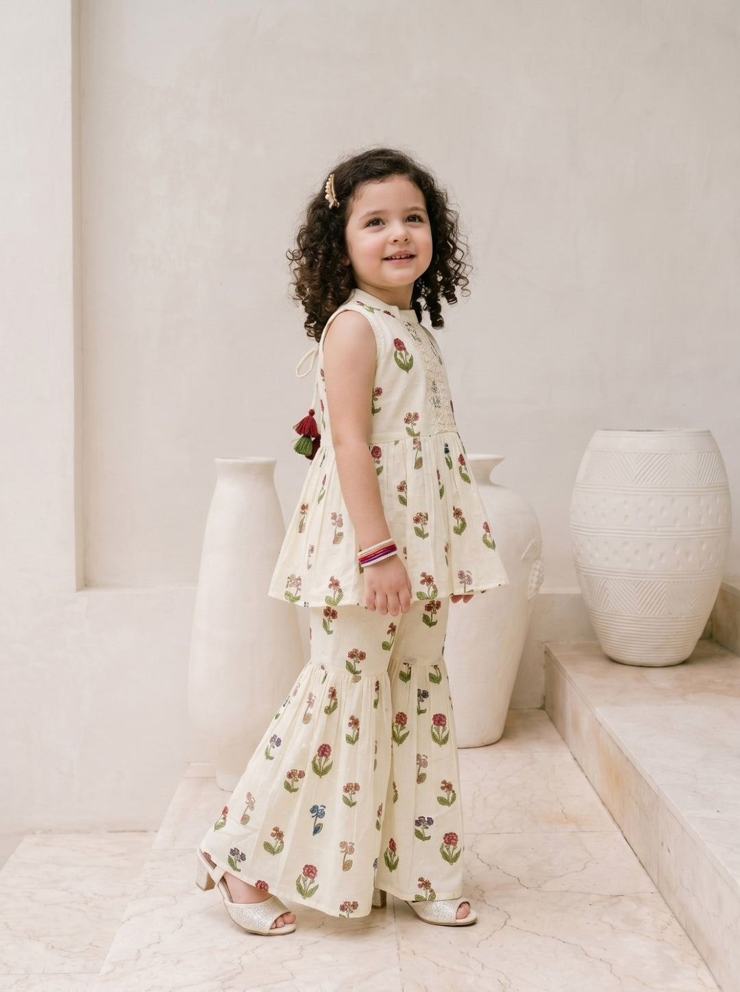 Joy Flower cotton kurta sharara kids set