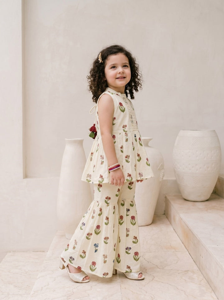 Joy Flower cotton kurta sharara kids set