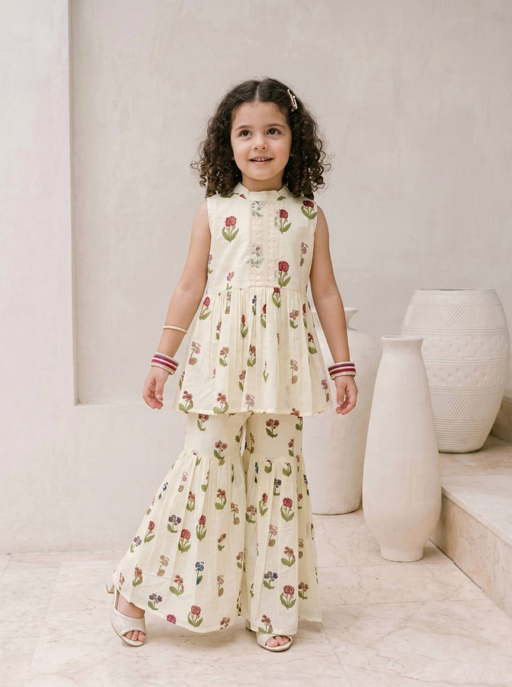 Joy Flower cotton kurta sharara kids set