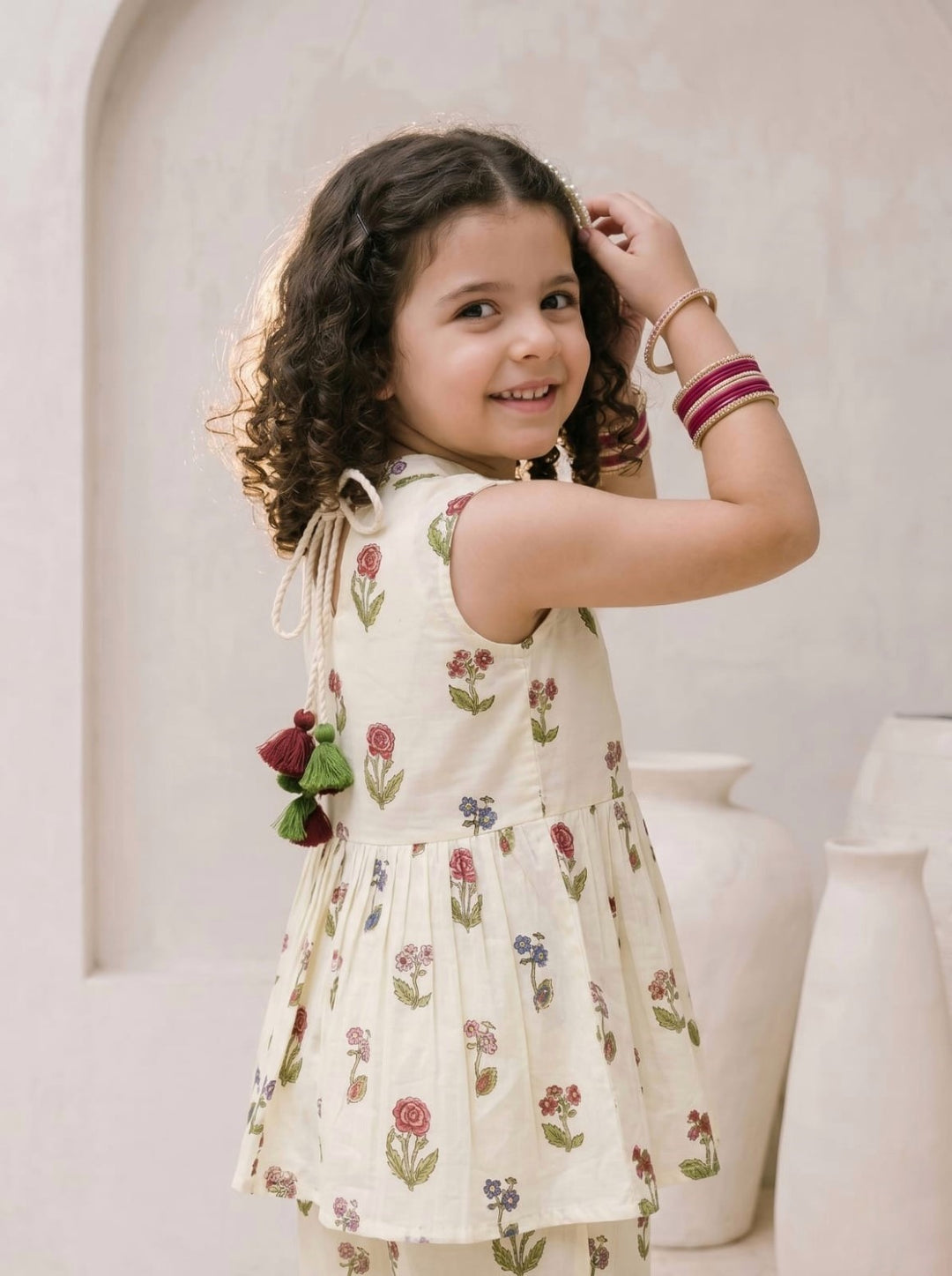 Joy Flower cotton kurta sharara kids set