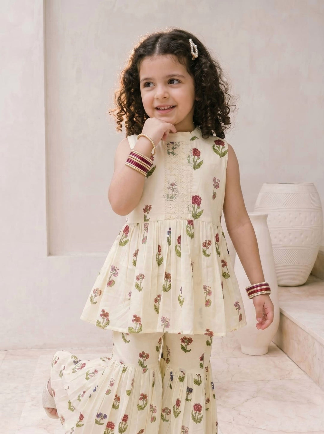Joy Flower cotton kurta sharara kids set