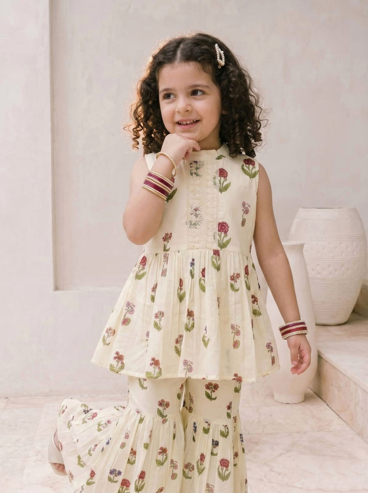 Joy Flower cotton kurta sharara kids set