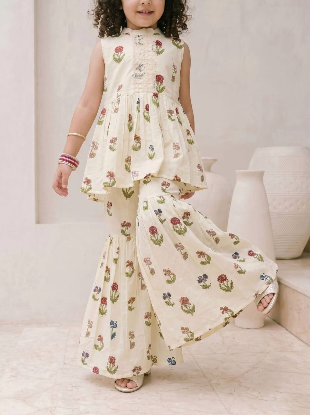 Joy Flower cotton kurta sharara kids set