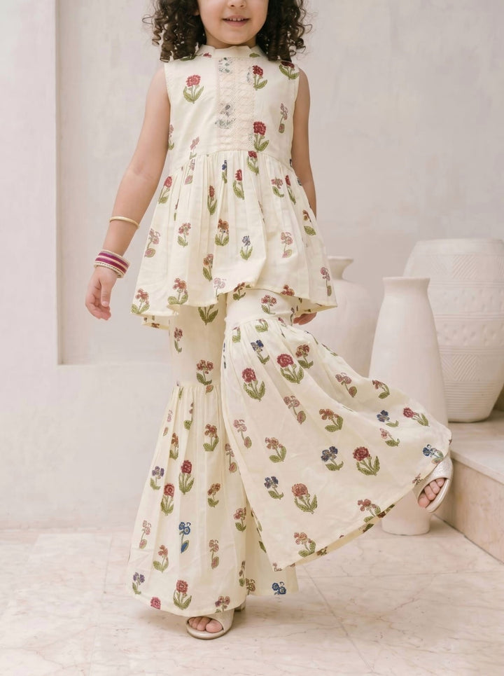 Joy Flower cotton kurta sharara kids set