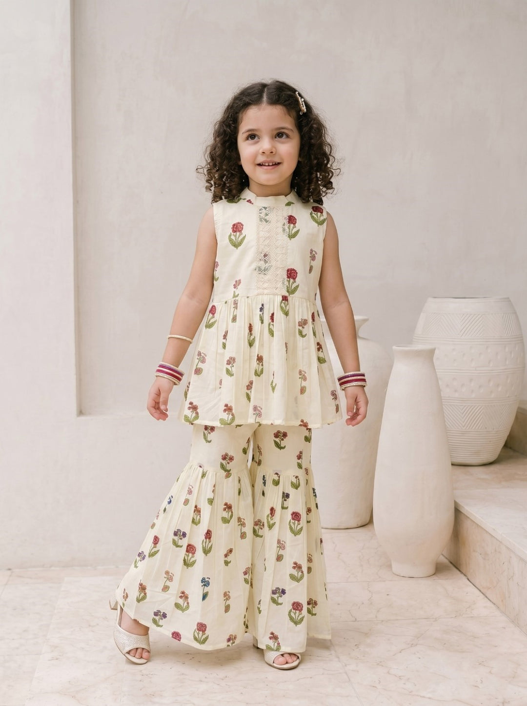 Joy Flower cotton kurta sharara kids set