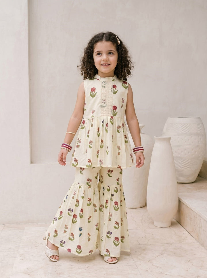 Joy Flower cotton kurta sharara kids set