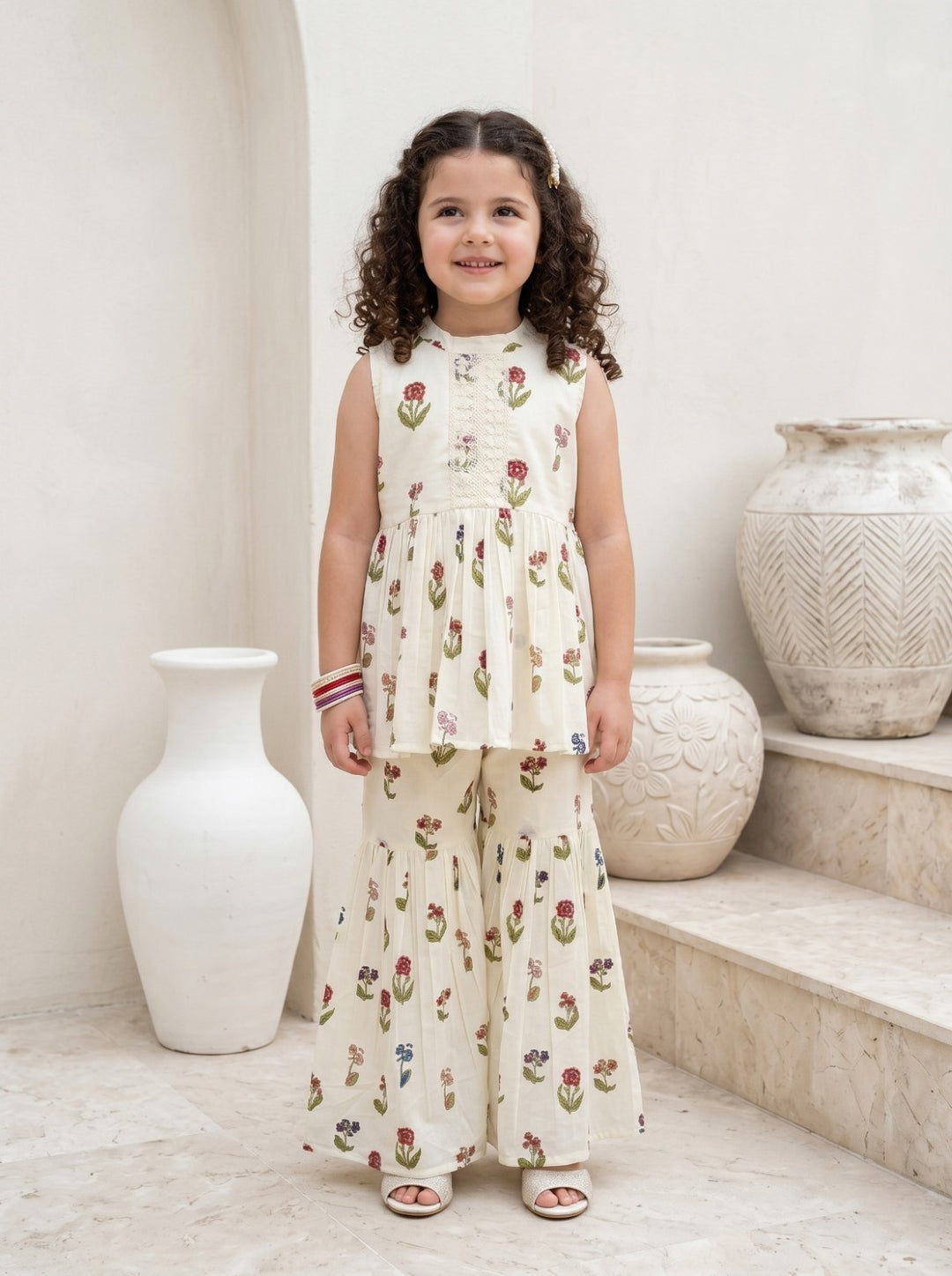 Joy Flower cotton kurta sharara kids set