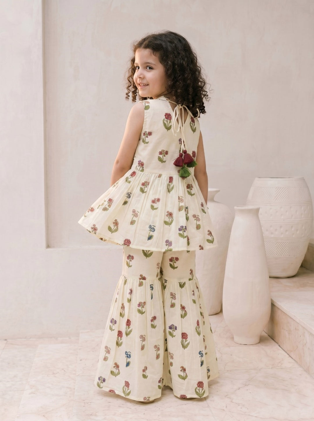 Joy Flower cotton kurta sharara kids set