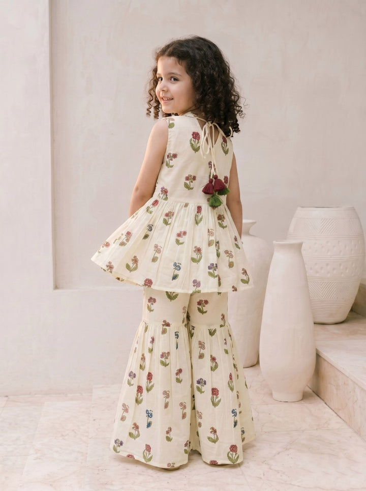 Joy Flower cotton kurta sharara kids set