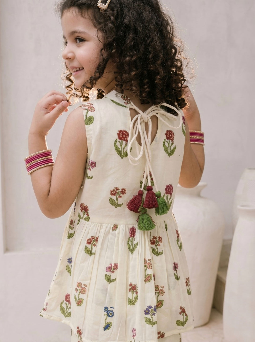 Joy Flower cotton kurta sharara kids set