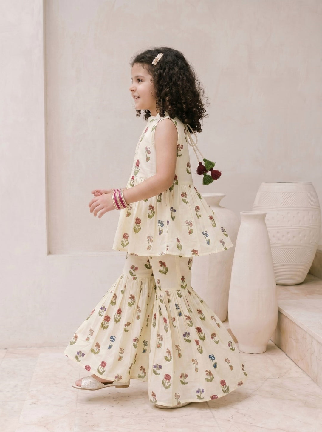 Joy Flower cotton kurta sharara kids set
