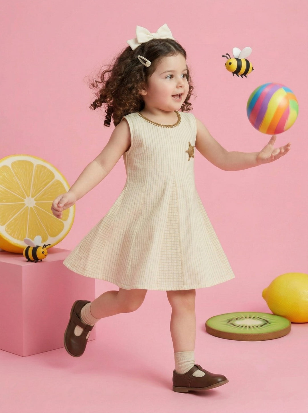 Joy caramel kids cotton dress