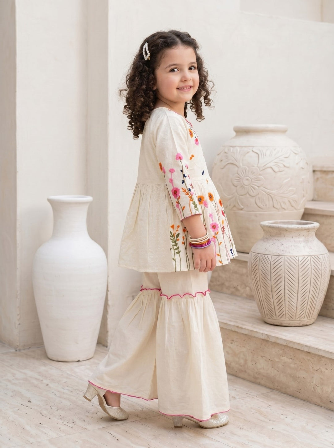 Joy zinia embroidery cotton kids suit set