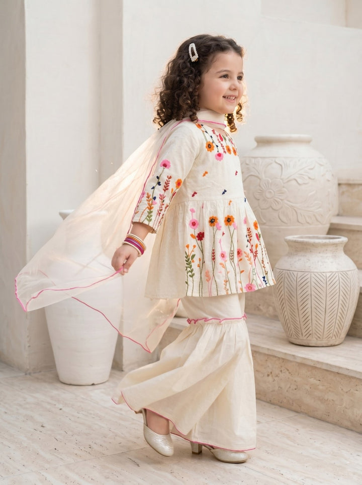 Joy zinia embroidery cotton kids suit set