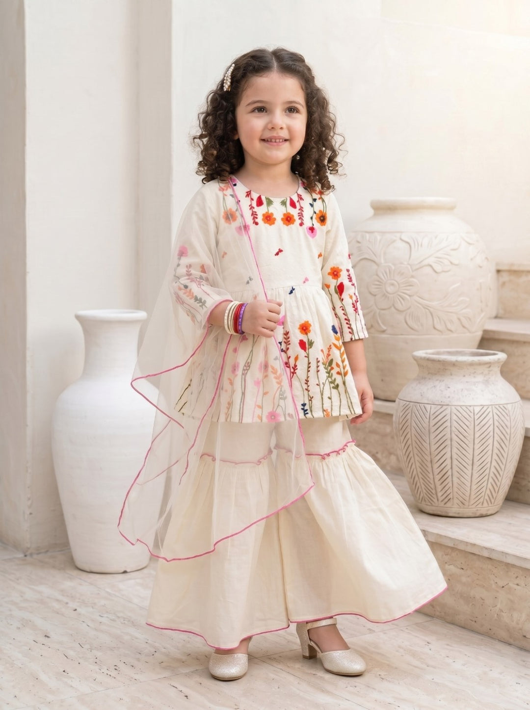 Joy zinia embroidery cotton kids suit set