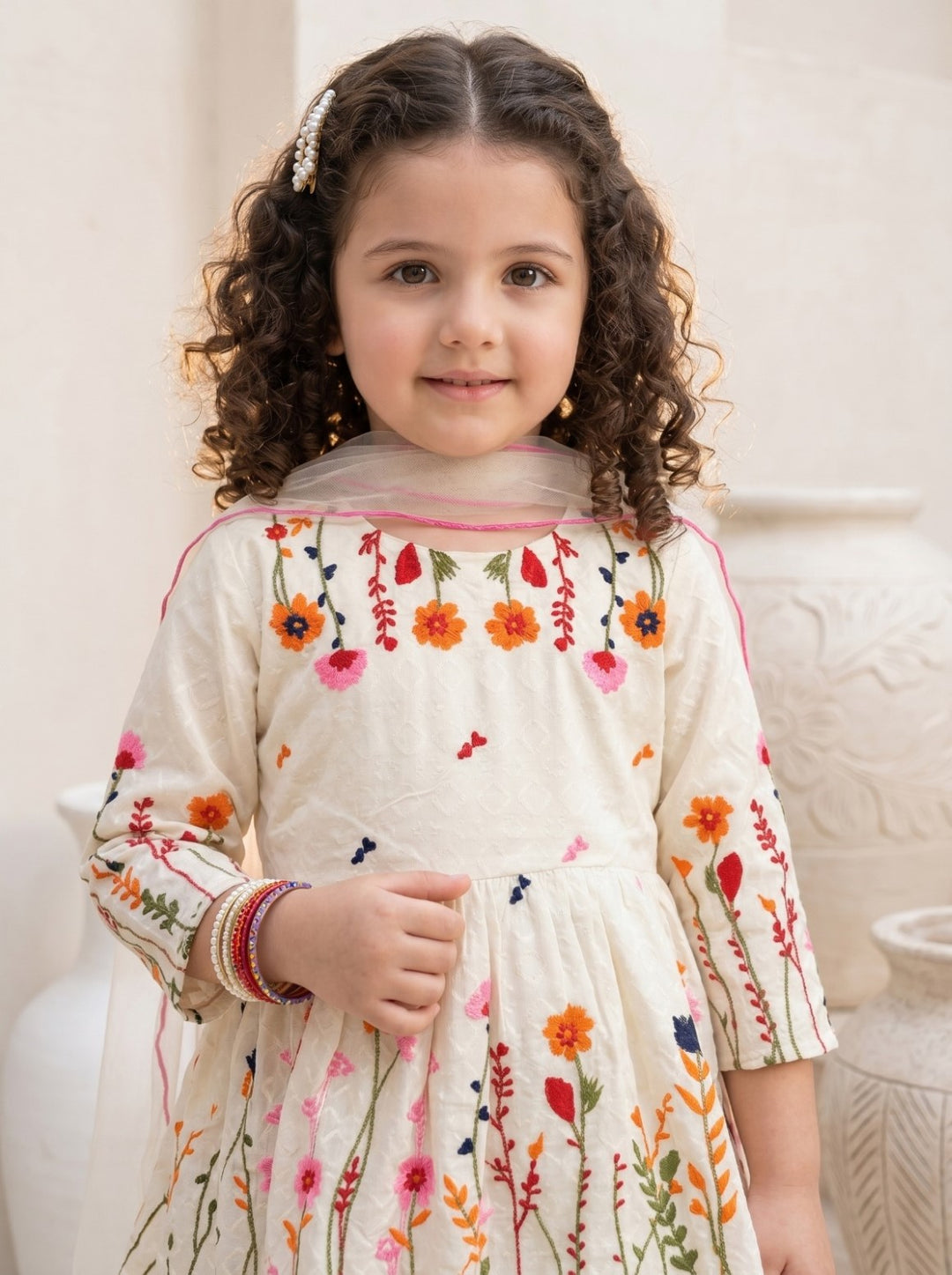 Joy zinia embroidery cotton kids suit set