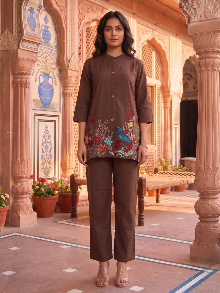 Gaur Hazel Embroidery Cotton Co-Ord Set