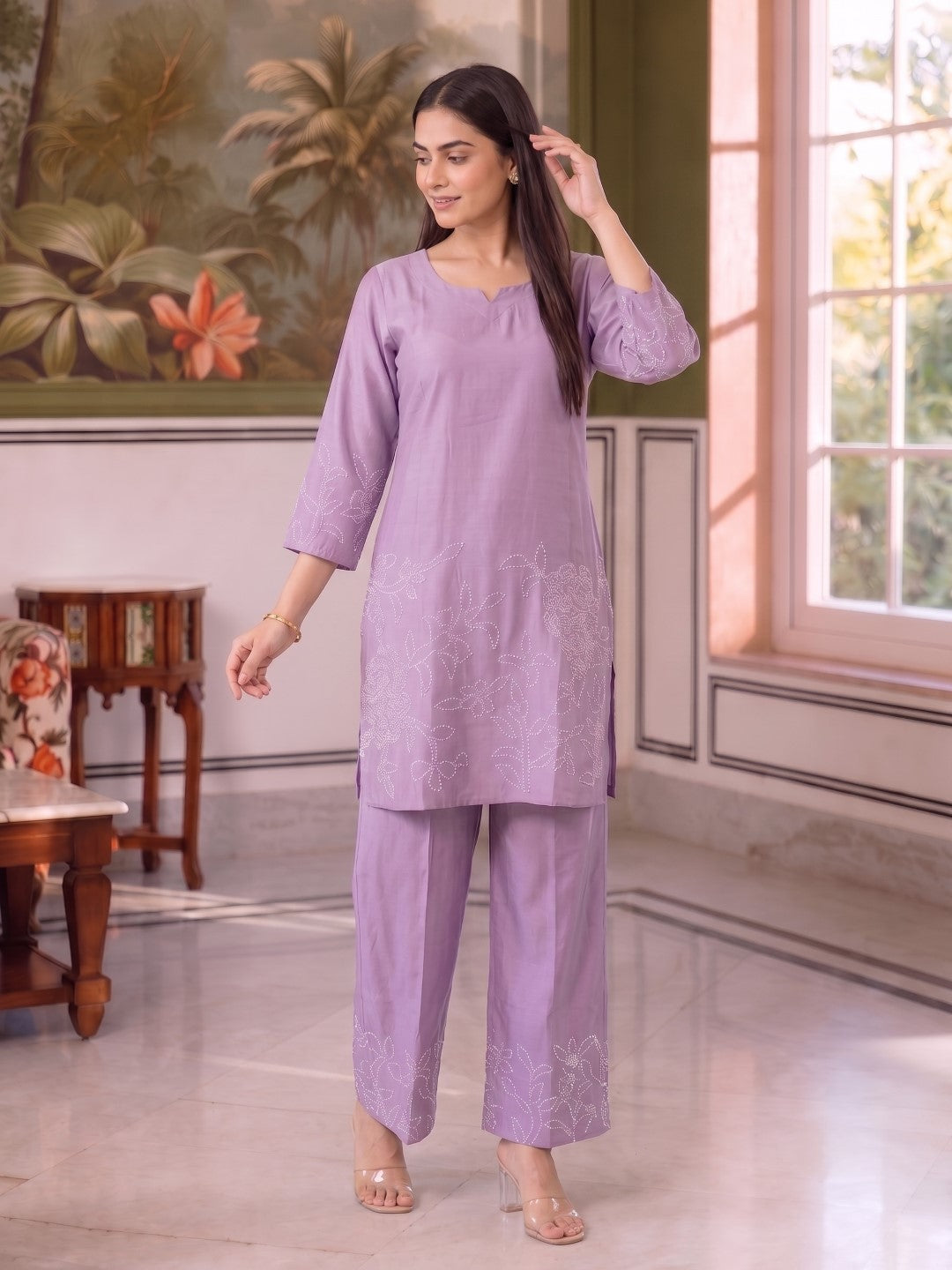 Regina Lilac Embroidered Co-ord Set