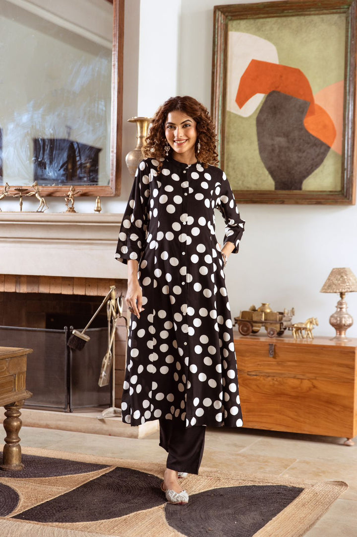 Aruna Charcoal Polka Kurta Pant Set