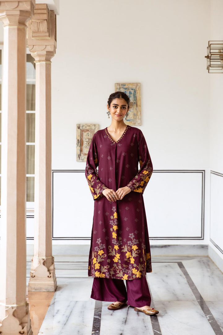 Shimoni Merlot Printed Kurta Pant Set