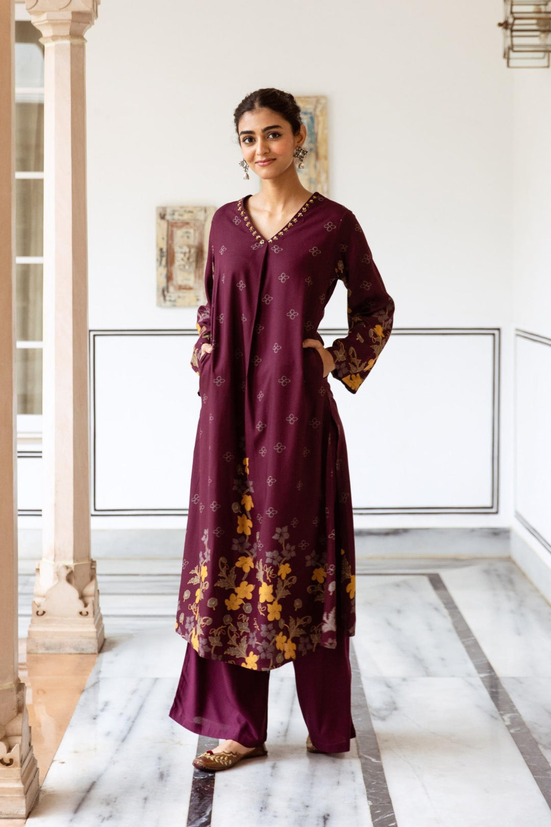 Shimoni Merlot Printed Kurta Pant Set