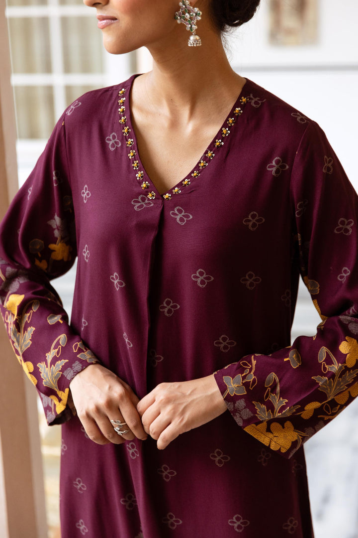 Shimoni Merlot Printed Kurta Pant Set