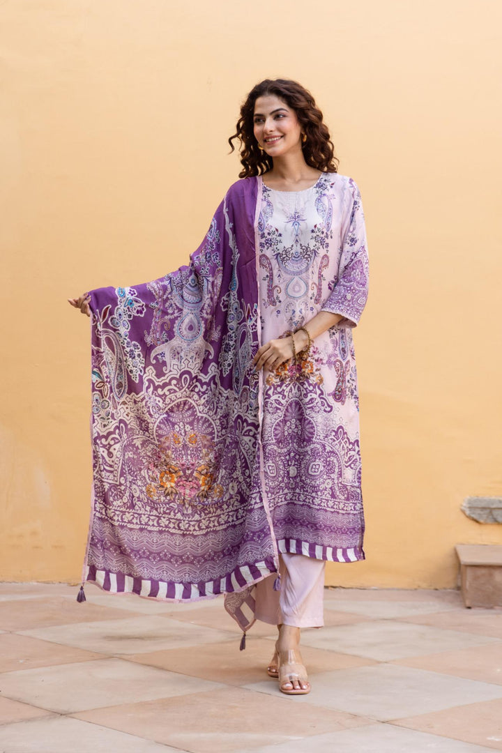 Samiksha Lilac Premium Digital Print Muslin Suit Set