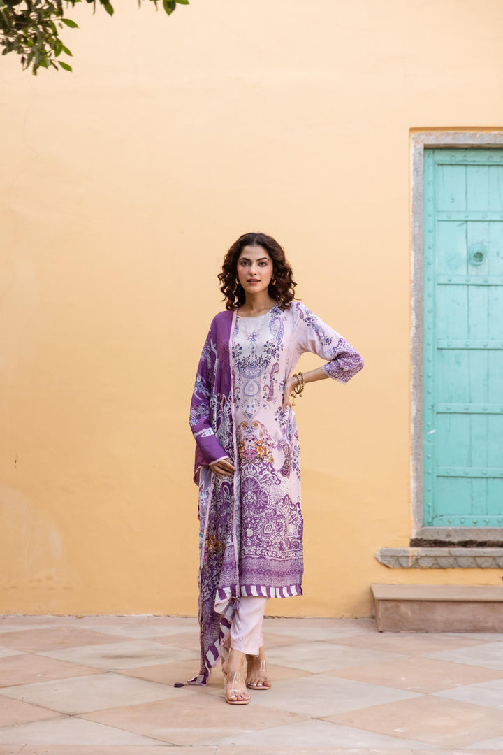 Samiksha Lilac Premium Digital Print Muslin Suit Set