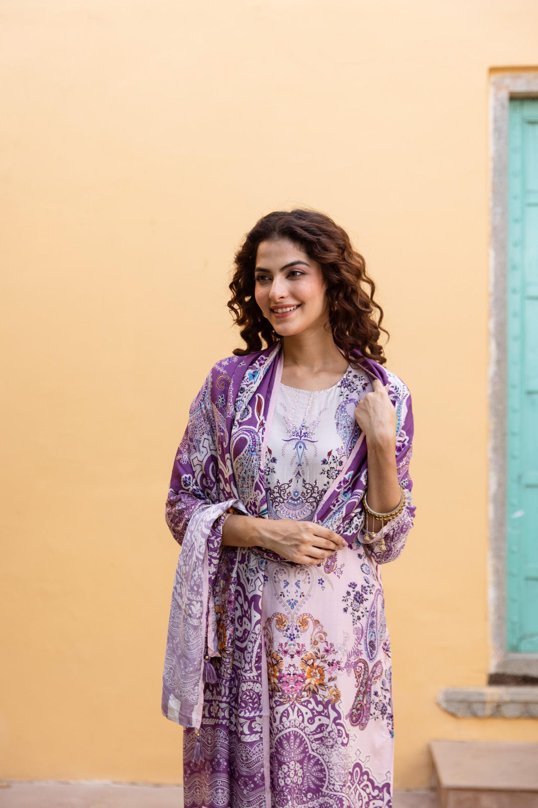 Samiksha Lilac Premium Digital Print Muslin Suit Set