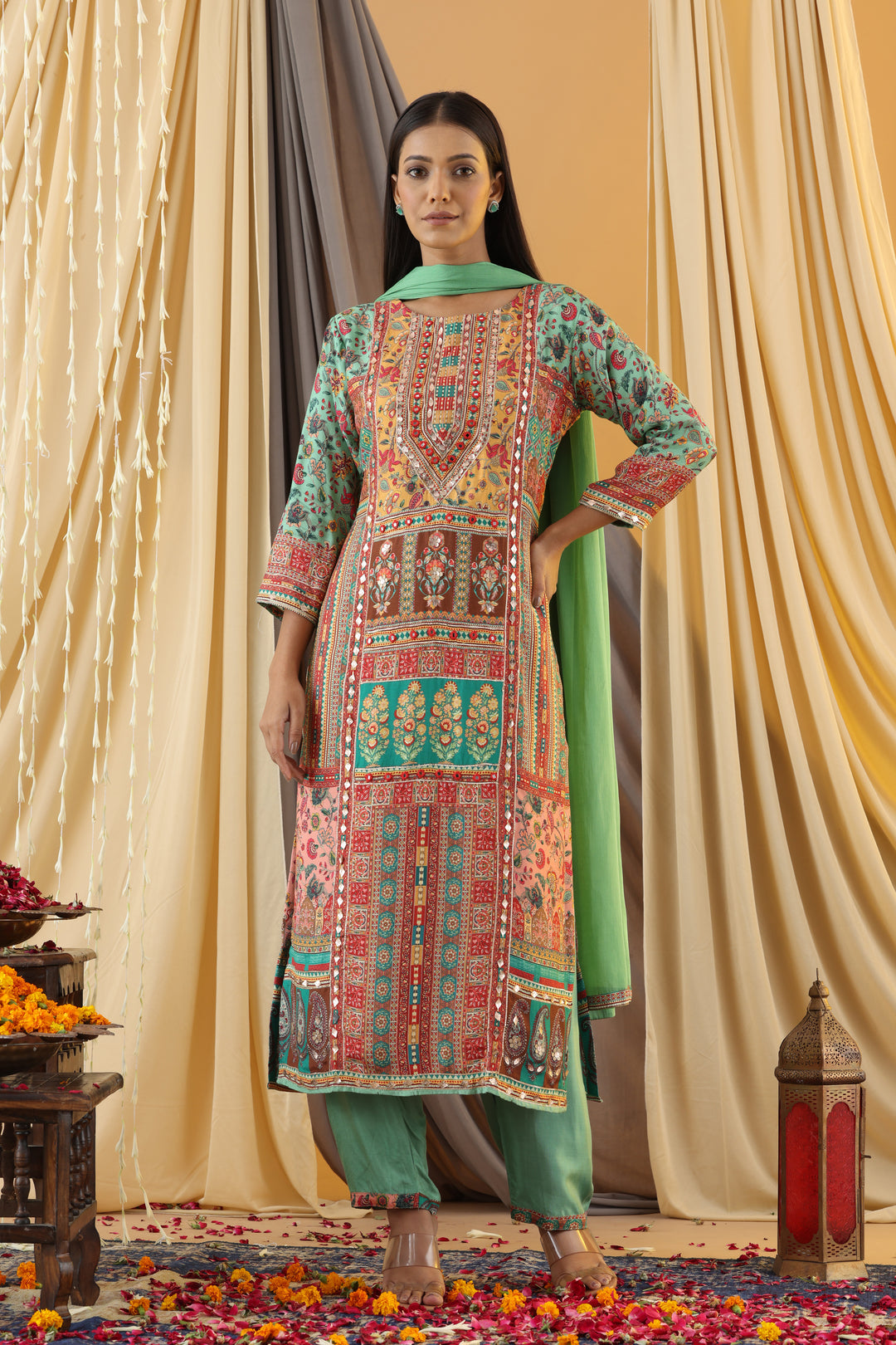 WAHIBA KARACHI FERN FULL WORK SUIT SET