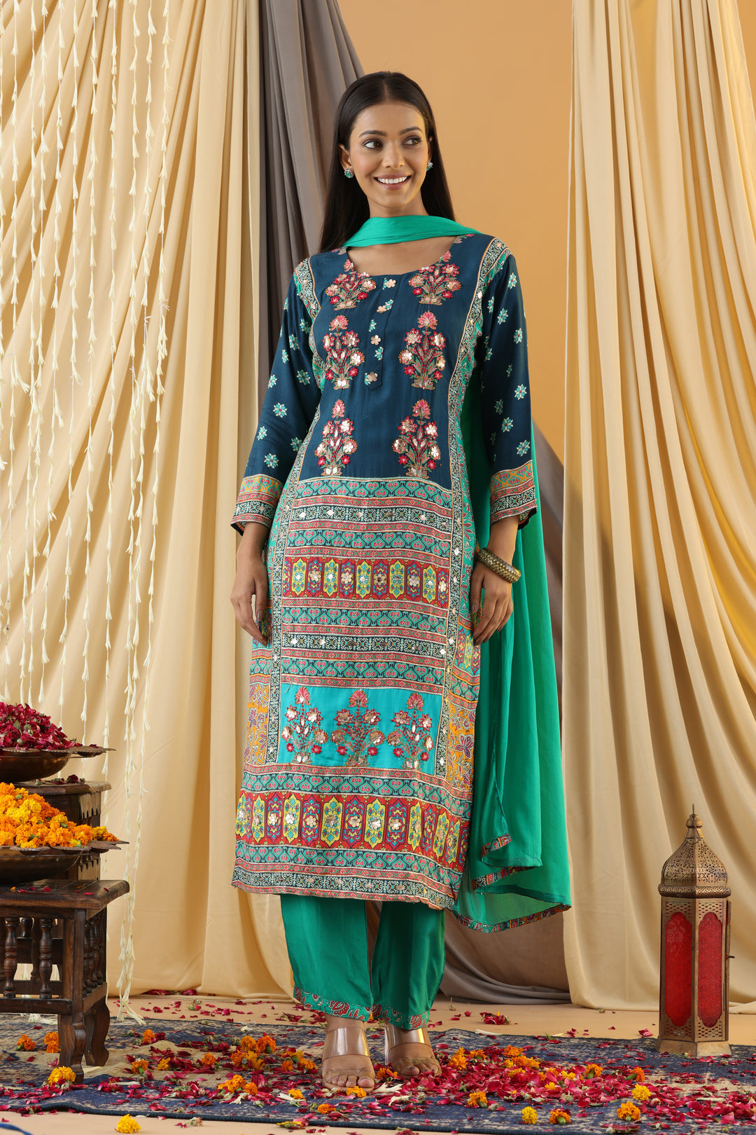 WAHIBA KARACHI Indigo FULL WORK SUIT SET