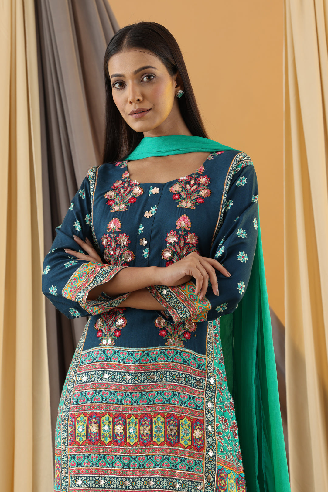 WAHIBA KARACHI Indigo FULL WORK SUIT SET