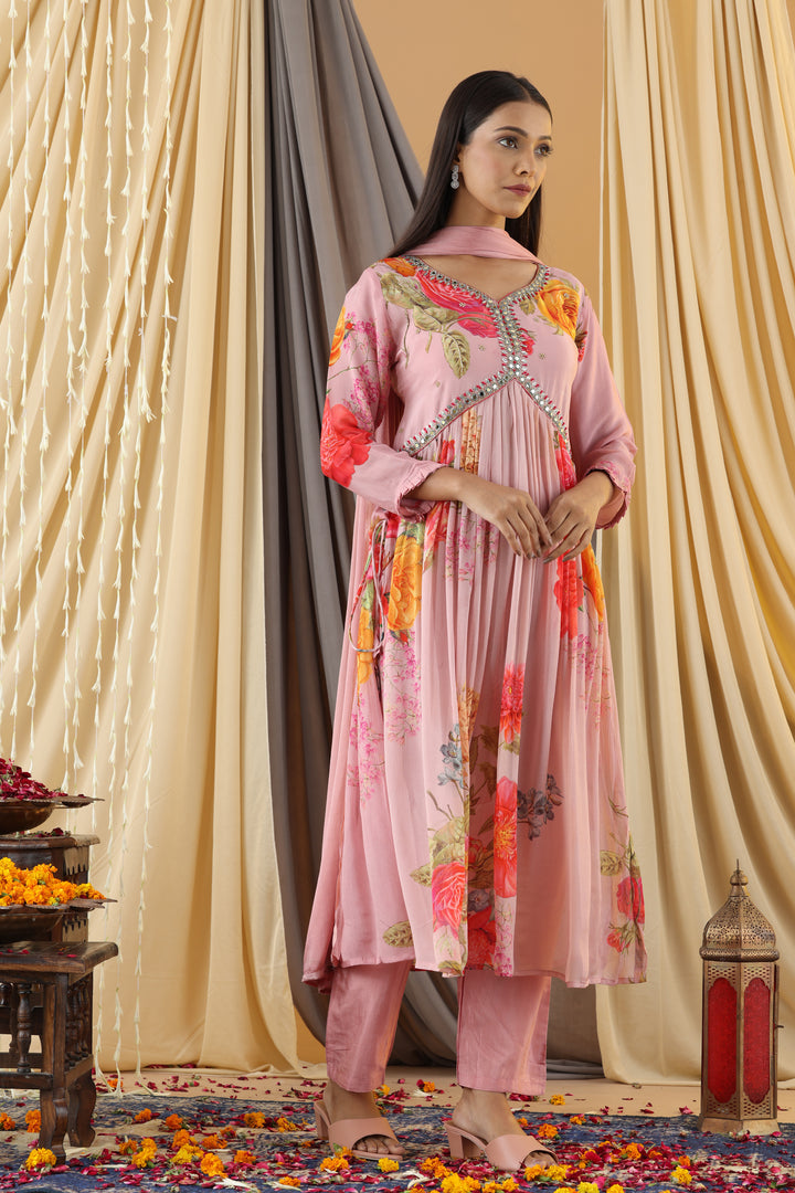 Shilpi Pink Digital Print Anarkali Suit Set