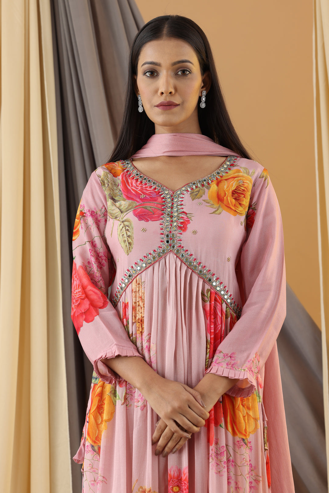 Shilpi Pink Digital Print Anarkali Suit Set