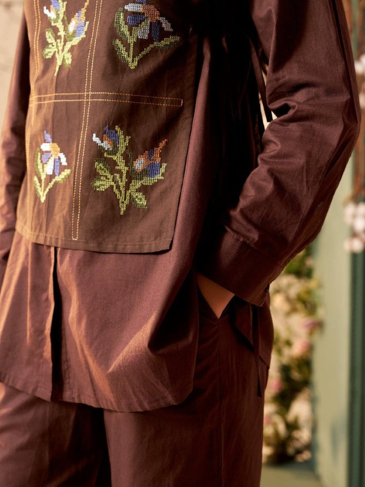 Tisca Mulberry embroidery co-ord set