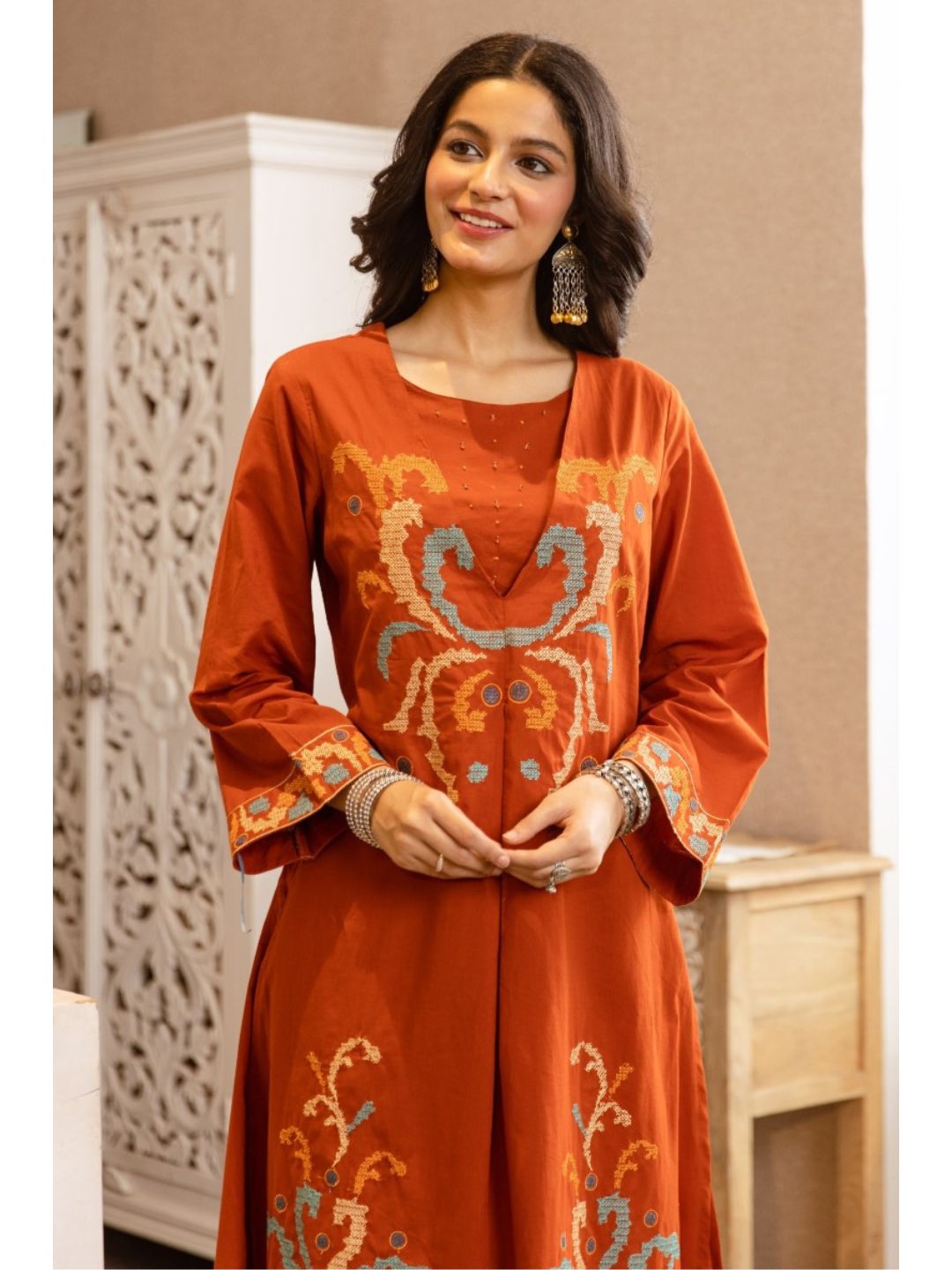 Karen Flame cotton kurta pant set