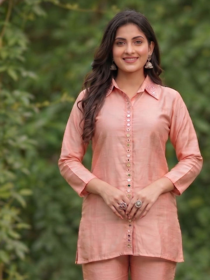 Divya Apricot Mirror Work Co-ord Set