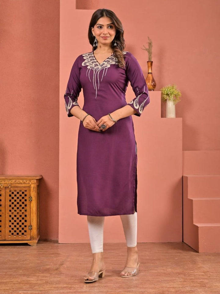 Chandri Wine Embroidered Kurti