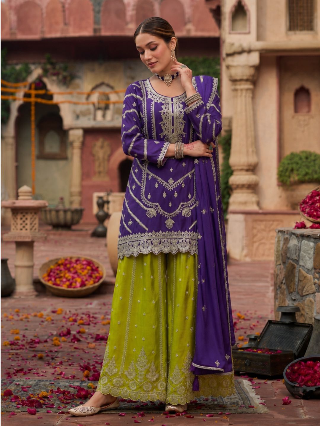 Kanupriya Orchid Fern Full work Suit Set