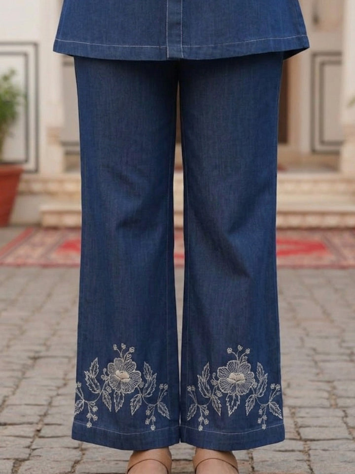 Poppi cobalt embroidery denim co-ord set
