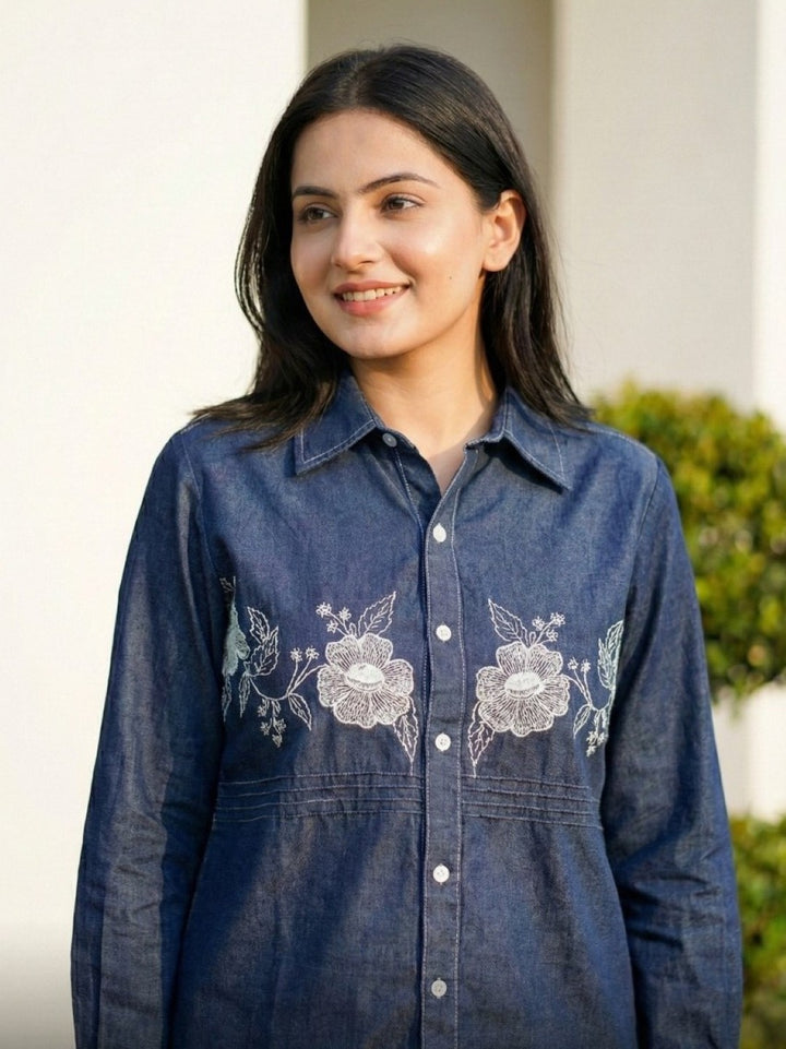 Poppi cobalt embroidery denim co-ord set