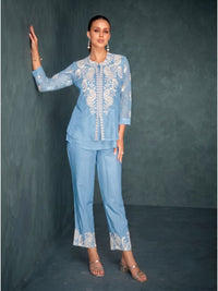 Saba SoftBlue Embroidered 3 pc Co-ord Set