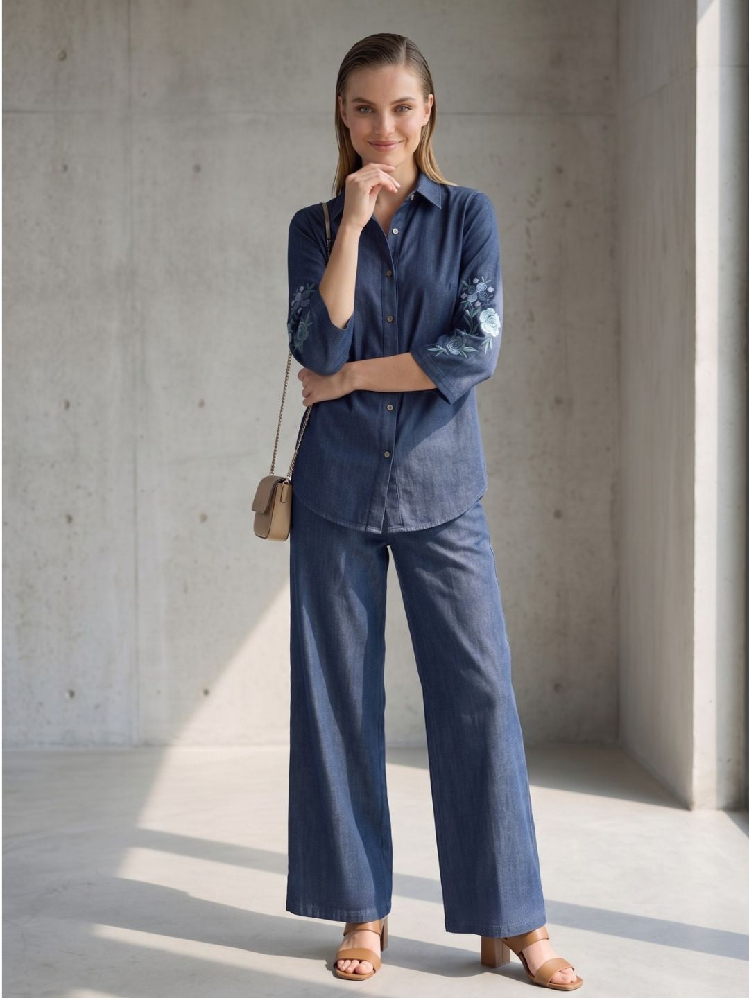 Prisha indi embroidery denim co-ord set
