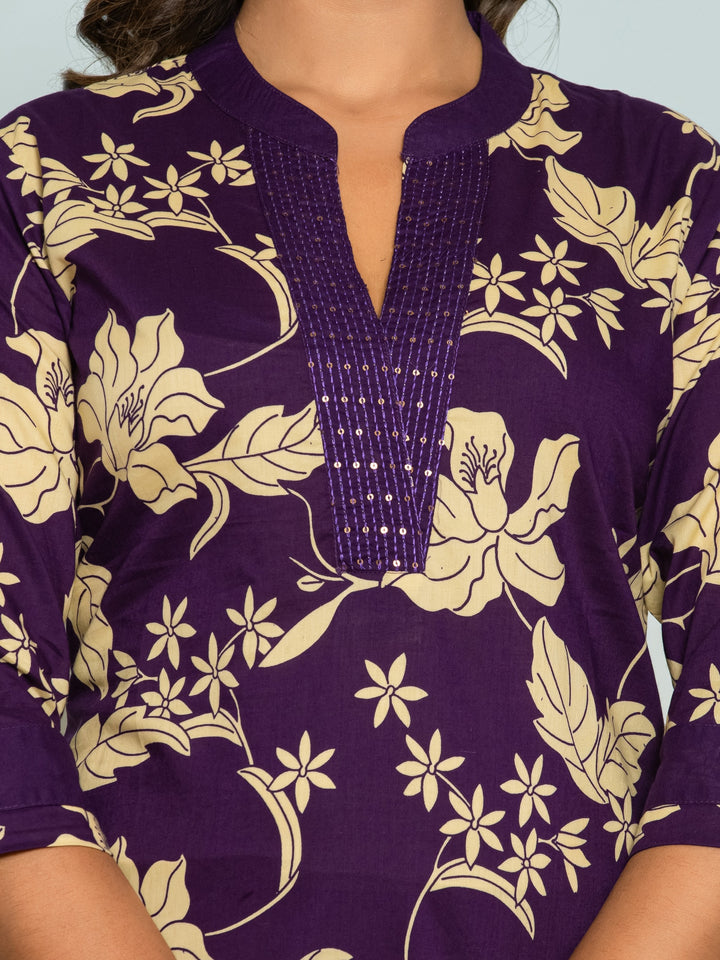 SASHA ORCHID PRINTED COTTON KURTA PANT SET