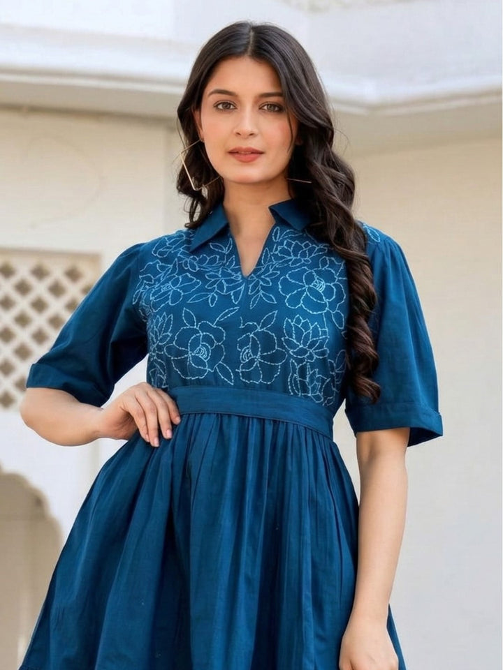 Esmera azure embroidery cotton dress