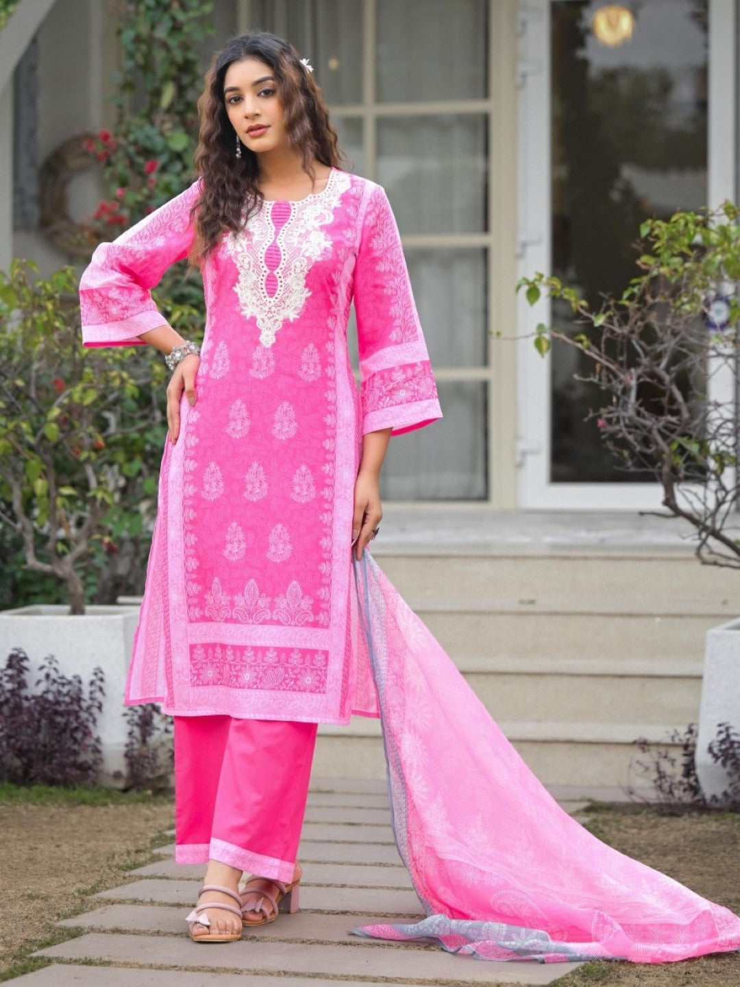 Tridhara Rose Cotton suit set