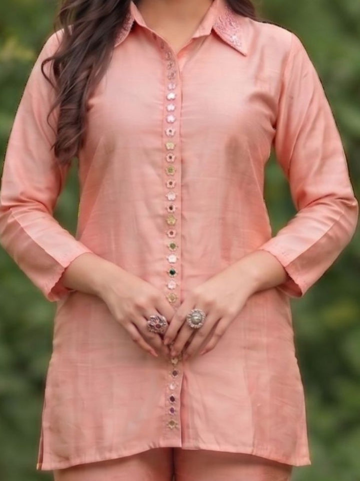 Divya Apricot Mirror Work Co-ord Set