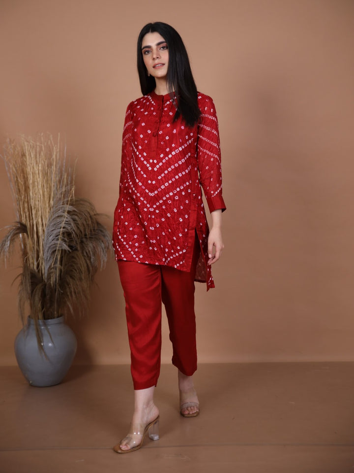 Kalindi Maroon Bandhej Co-ord Set