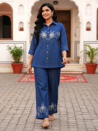 Poppi cobalt embroidery denim co-ord set